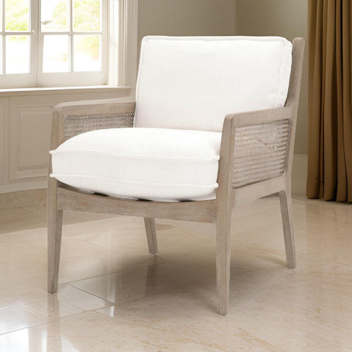 Cane Design Club Chair | Wood Frame | Padded Seating | White & Brown