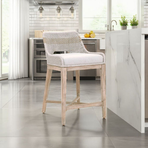 Interwoven Rope Counter Stool | Stretcher | Cross Support | Light Gray