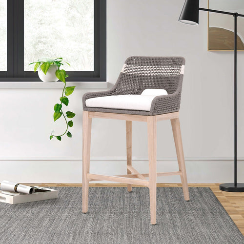Interwoven Rope Barstool | Stretcher | Cross Support | Dark Gray