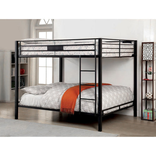 Metal Bunk Bed | Queen Over Queen | Horizontal Slatted | Ladder | Black