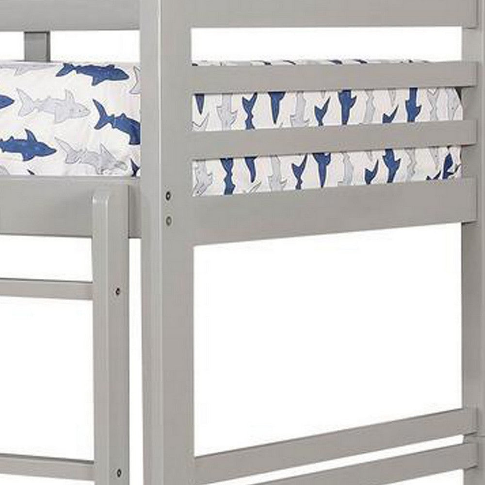 Transitional Twin Over Twin Bed with Attached Ladder and Drawers Gray