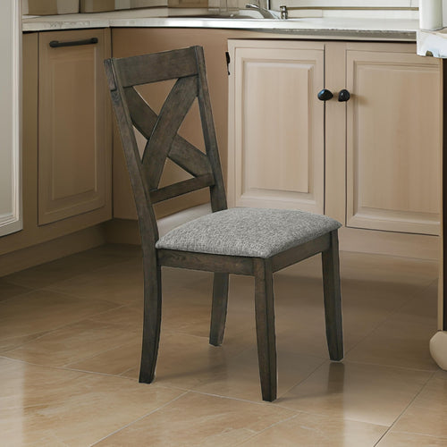 Wood Side Chair | Fabric Upholstered Seat | Set of 2 | Brown & Gray
