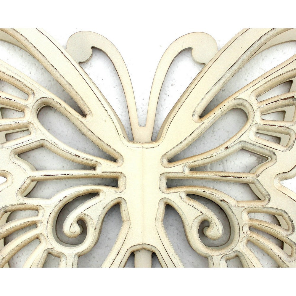 Wooden Butterfly Wall Plaque with Cutout Detail, White