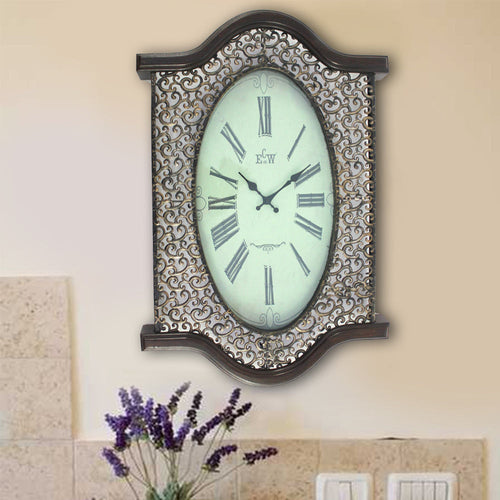 Wall Clock | Scalloped Wood Top & Bottom | Brown