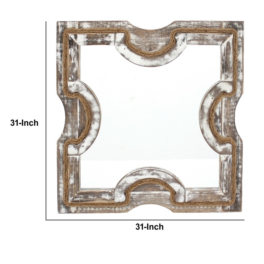 Square Wooden Wall Mirror with Rope Borders Gray BM218341