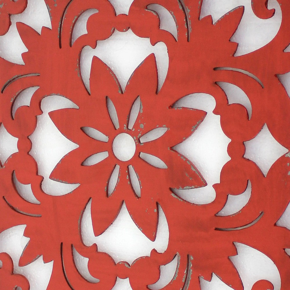 Square Wooden Floral Wall Plaque, Red