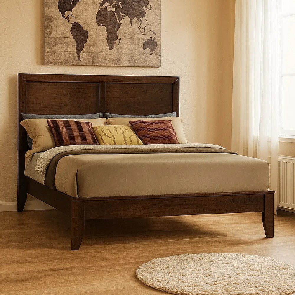 Paneled Low Profile Bed | King Size | Chamfered Legs | Brown