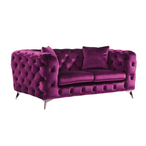 Fabric Loveseat | Chesterfield Design | Angled Metal Legs | Pink
