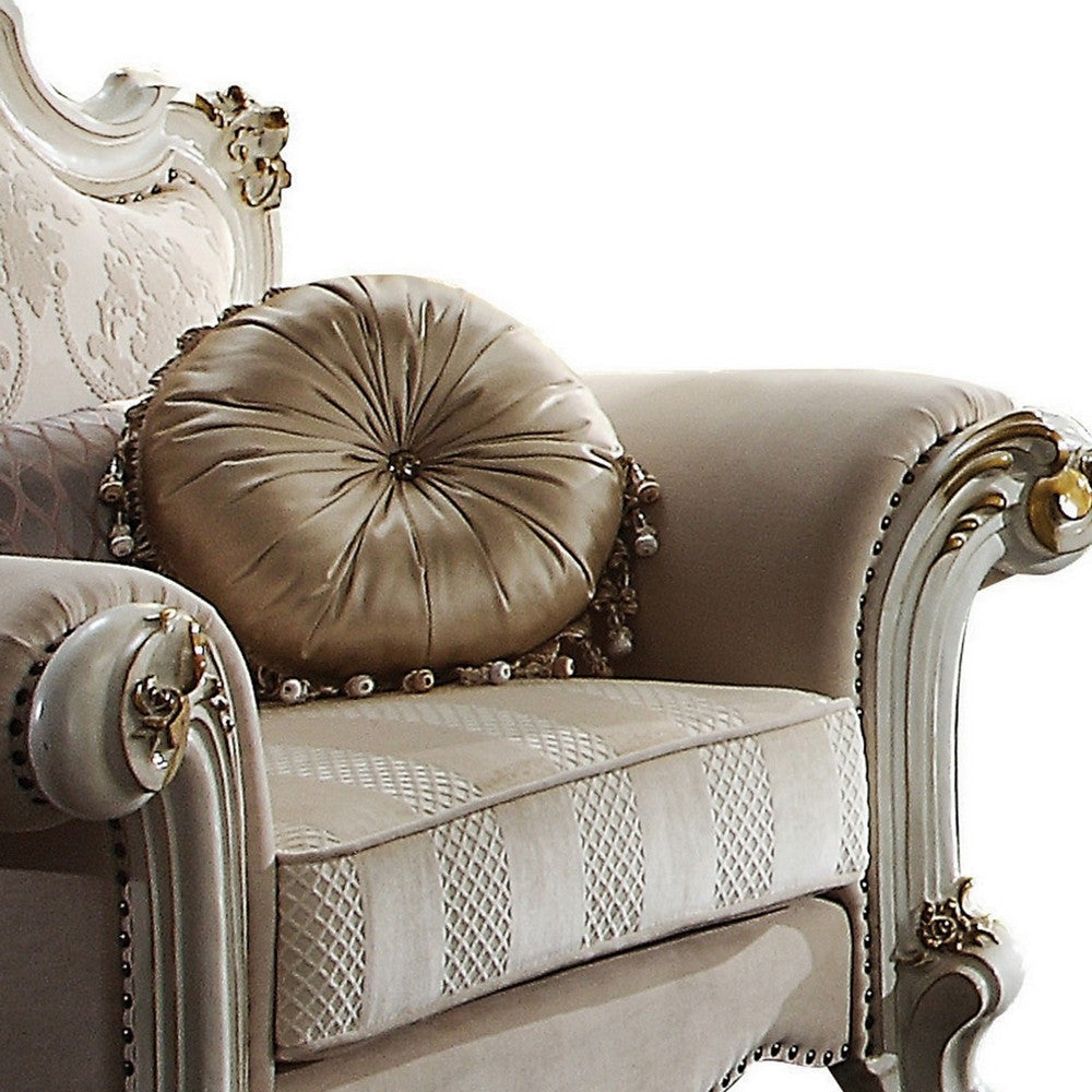 Wood and Fabric Traditional Style Sofa Chair with Toss Pillows White and Cream BM218594