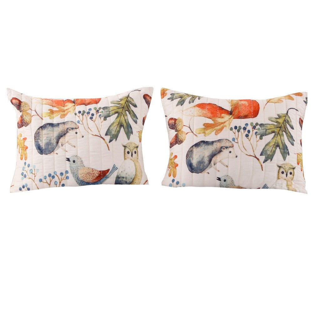 26 x 20 Inches Standard Pillow Sham with Fox and Owl Print Multicolor BM218820