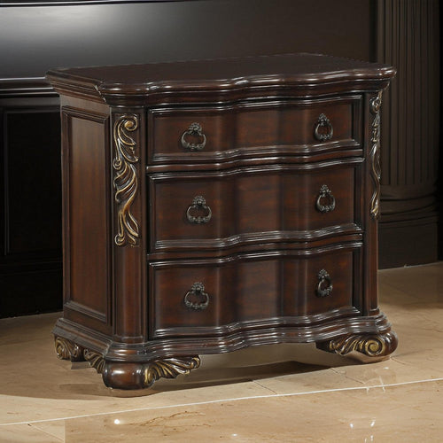 Nightstand | 3 Drawer | Carved Pilaster | Bracket Feet | Cherry Brown