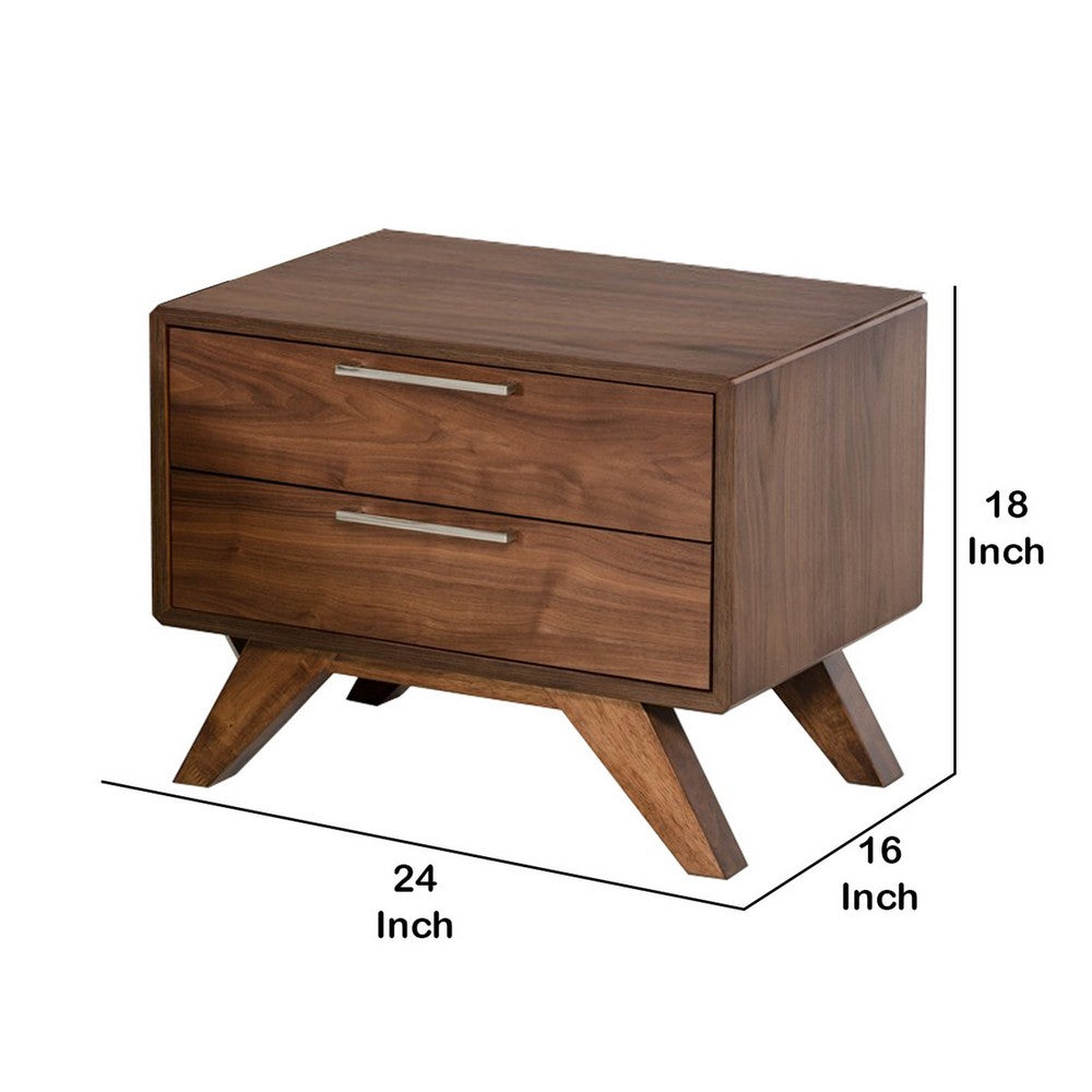 Wooden Nightstand with Metal Bar Handles, Brown By Casagear Home
