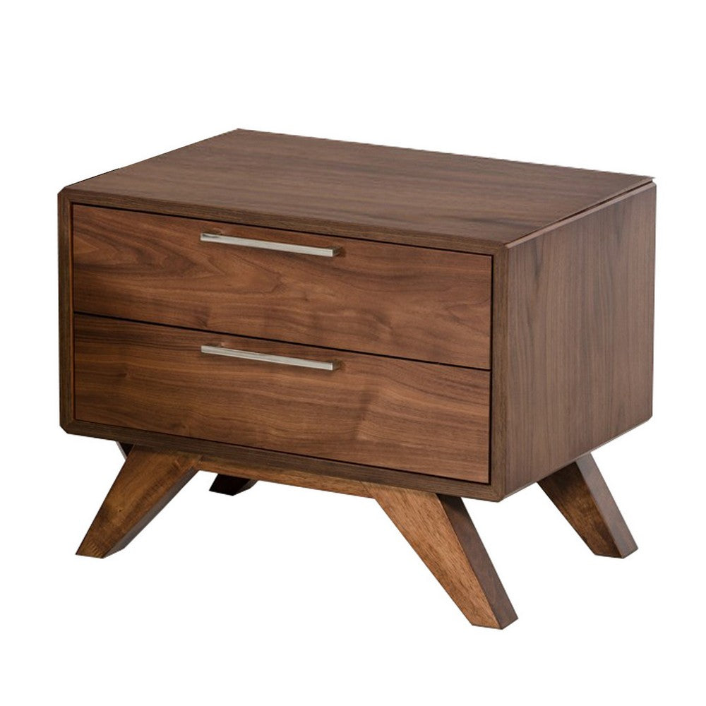Wooden Nightstand with Metal Bar Handles, Brown By Casagear Home