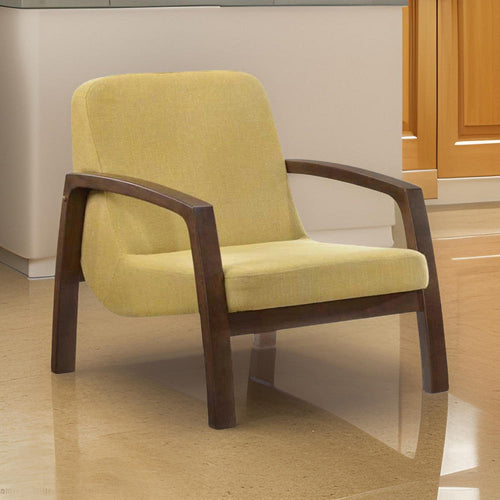 Wood Lounge Chair | Block Legs | Padded Seat | Yellow