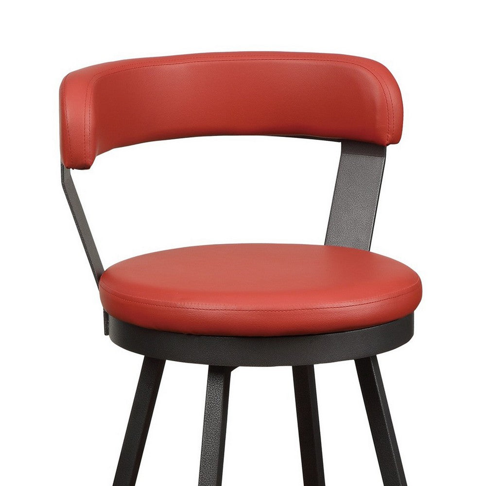Leatherette Pub Chair with Curved Design Open Backrest, Set of 2, Red