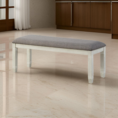Padded Bench | Fabric Upholstered | Tapered Feet | Antique White & Gray