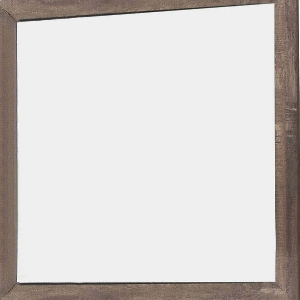 Transitional Mirror | Square Wood Frame | Textured Details | Brown