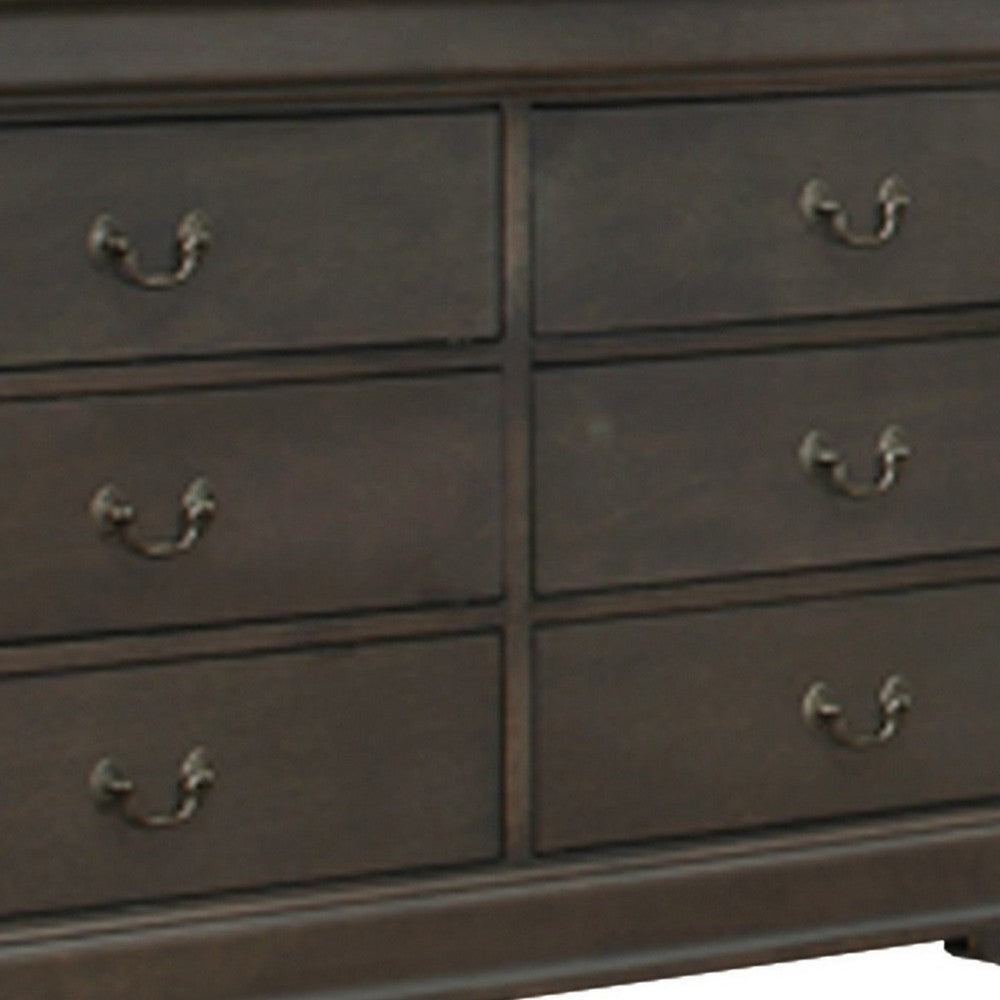 Transitional Wooden Dresser with 6 Drawers and Metal Handles Gray BM220035