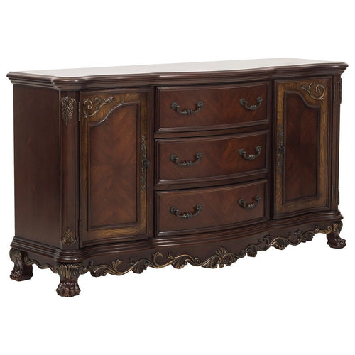 Cabinet Buffet | Wood | 2 Doors | 3 Drawers | Claw Feet | Cherry Brown