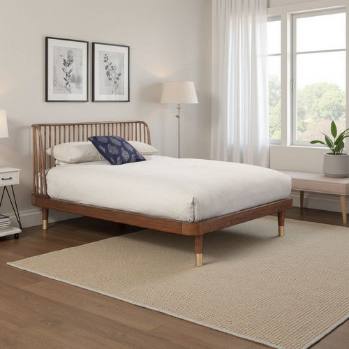 California King Bed | Platform | Slat Back Rattan Headboard | Brown