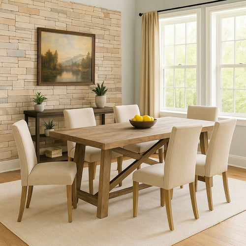 Dining Table | Cottage Style Wood | Removable Leaf | Weathered Brown