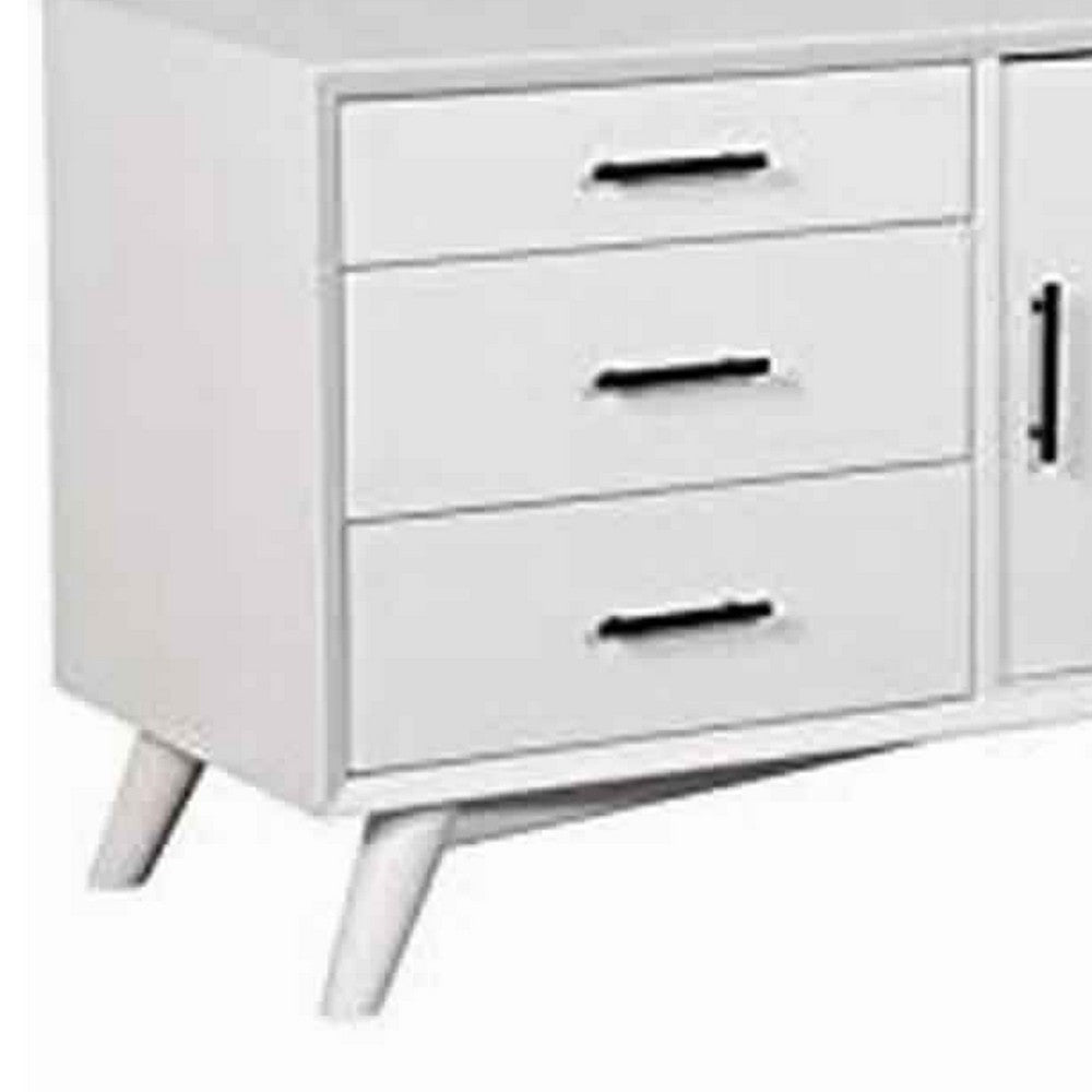 Wooden TV Console with 3 Drawers and 2 Rolling Doors, White