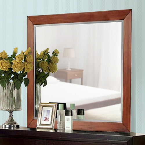 Wooden Frame Dresser Mirror with Natural Grain Details, Cherry Brown