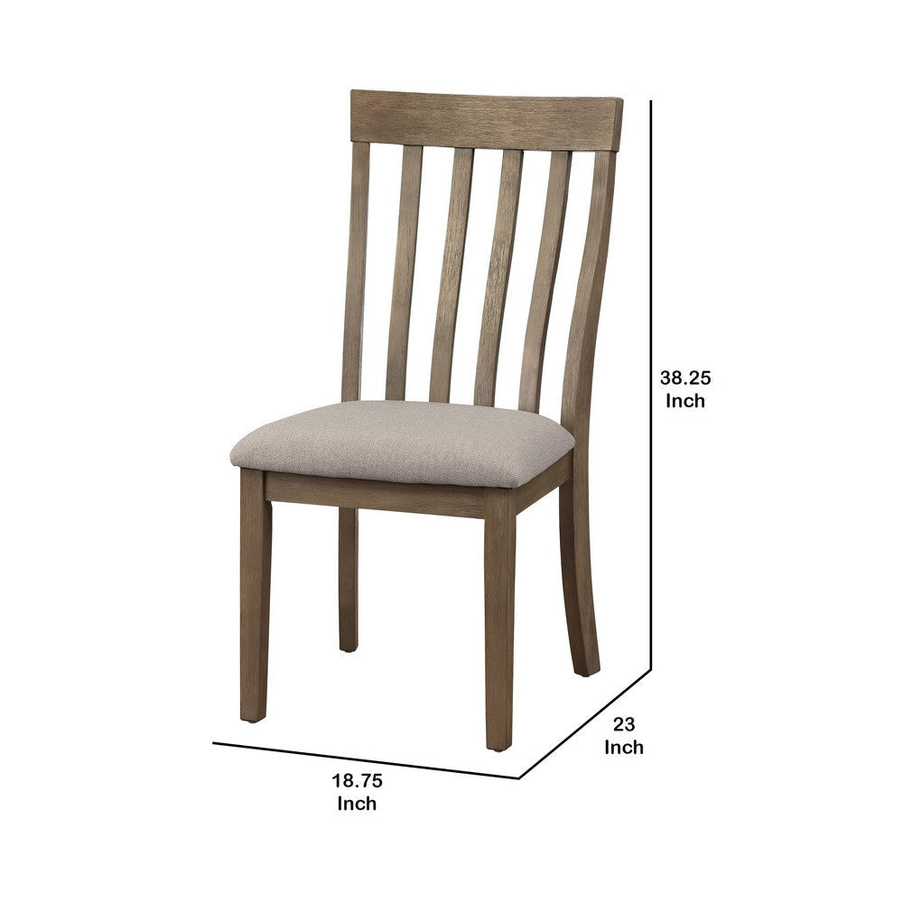 Vertical Slatted Side Chair | Fabric Seat | Set of 2 | Brown & Gray BM220889