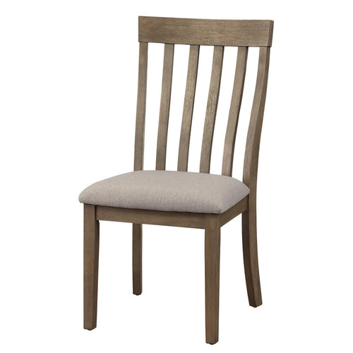 Vertical Slatted Side Chair | Fabric Seat | Set of 2 | Brown & Gray