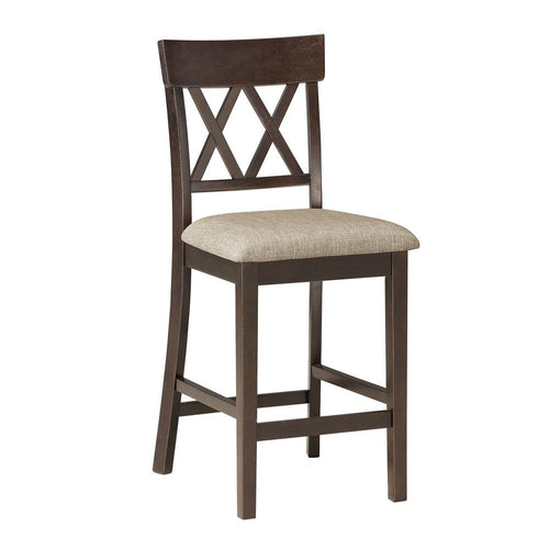 Fabric Wood Counter Height Chair | Double X Back Design | Brown