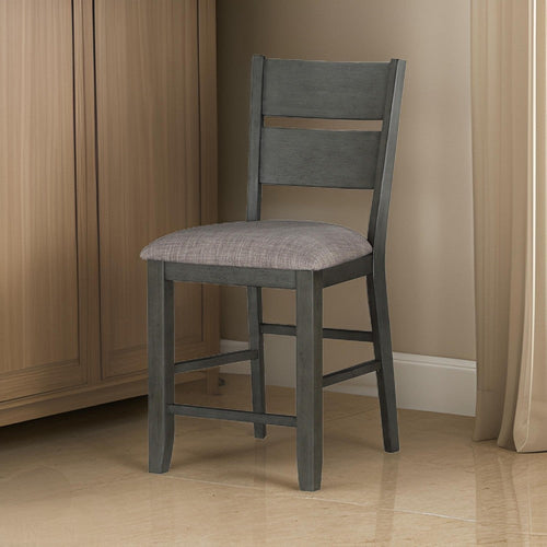 Counter Height Chairs | Ladder Backrest | Fabric Padded Seat | Set of 2 | Gray