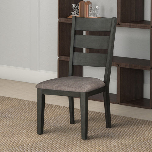 Transitional Wood Side Chair | Fabric Padded Seat | Set of 2 | Gray