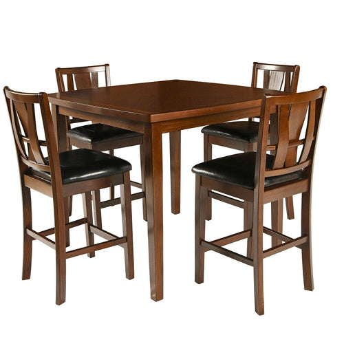 Wood 5 Piece Counter Height Dining Set | Brown & Black