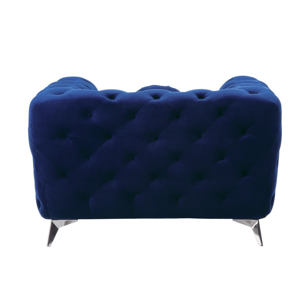 Chesterfield Design Fabric Chair with Track Arms and Angled Metal Legs,Blue