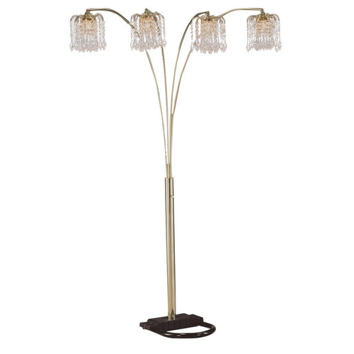 Metal Arc Floor Lamp | 4 Hanging Crystal Lights | Black & Gold