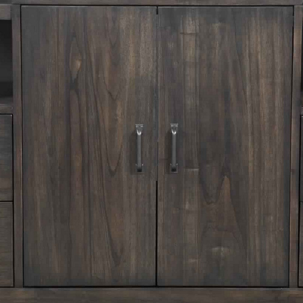 5 Drawer Transitional Wooden Server with 2 Door Compartment, Brown