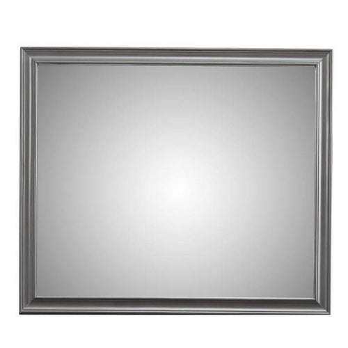 Transitional Style Rectangular Molded Mirror with Wooden Frame, Gray