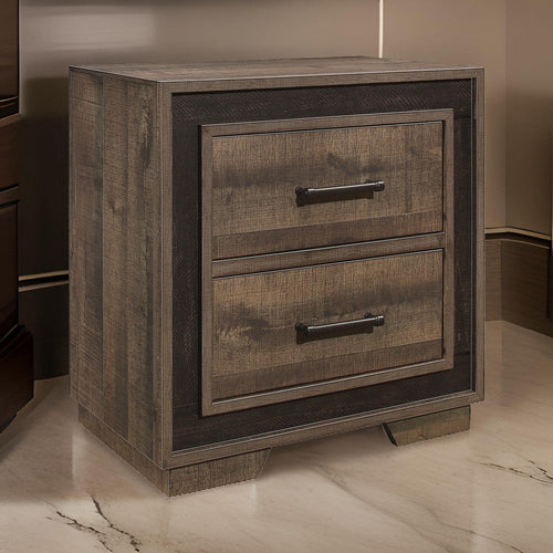 Wood Nightstand | Sled Base | Metal Bar Pull Handles | Brown