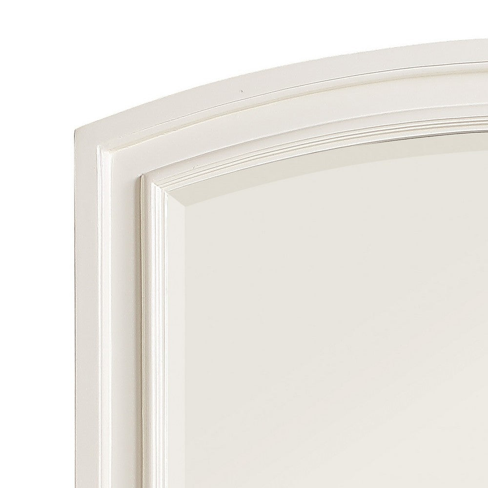 Wooden Mirror with Raised Edges and Curved Top, White