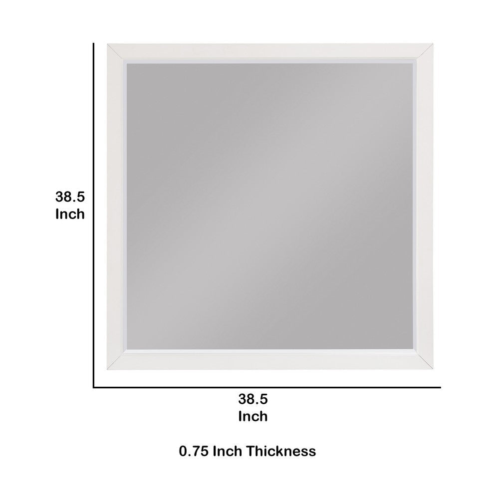 Transitional Style Square Wooden Frame Mirror White By Casagear Home BM222740
