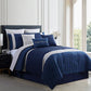 Basel Pleated Queen Comforter Set with Diamond Pattern The Urban Port, Blue and White By Casagear Home