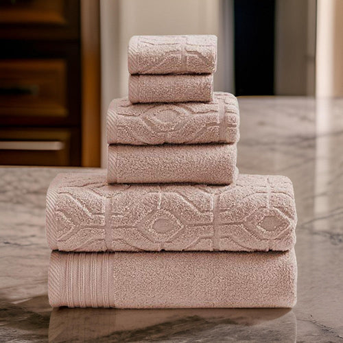 Granada Towel Set | 6 Piece | Yarn Dyed | Jacquard Stripe | Pink
