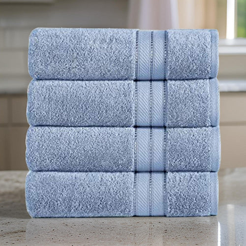 Bergamo Towel Set | 4 Piece | Spun Loft | Stripe Pattern | Blue