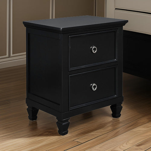 Umi Nightstand | 2 Drawer | Tapered Legs | Metal Rings | Black