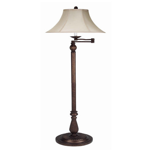 Swing Arm Floor Lamp | Metal Body | Fabric Bell Shade | Bronze & Beige