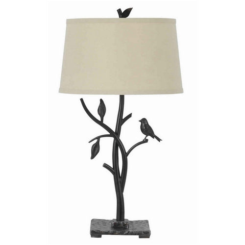 Table Lamp | Tree & Bird Body | Tapered Shade | Black & Beige