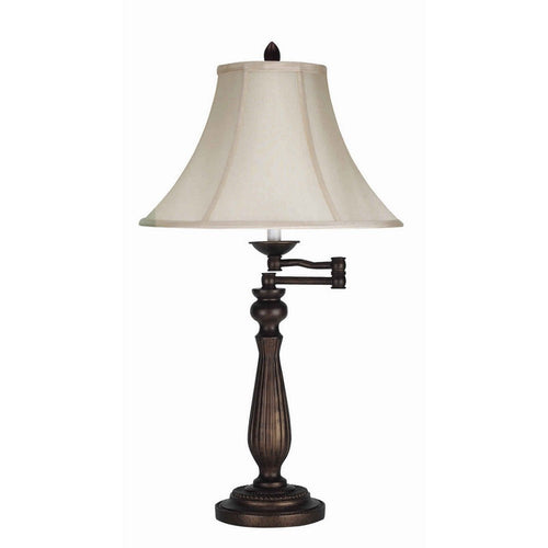 Table Lamp | Swing Arm | Fabric Bell Shade | Bronze & Beige