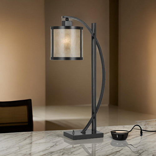 Table Lamp | 60W | Metal Body | Mica Drum Shade | Black