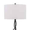 Round Fabric Shade Table Lamp with Metal Spiral Design Base,White and Black By Casagear Home BM224685