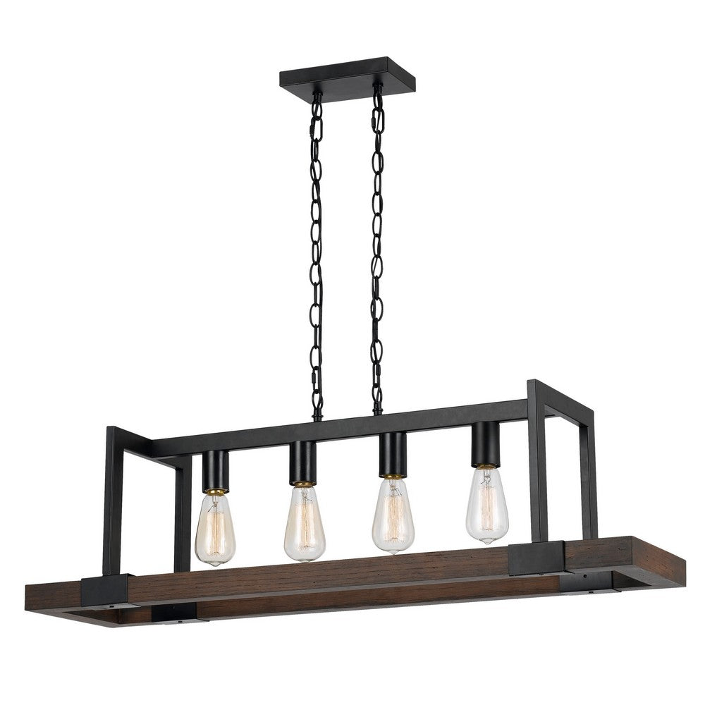 Chandelier | 60W x 4 | Wood & Metal Frame | 6' Chain | Black & Brown